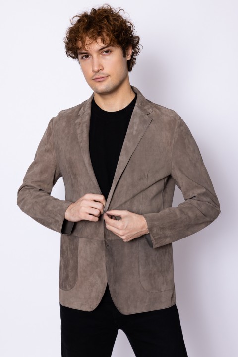 Çift Taraflı Blazer Deri Erkek Ceket Vizon