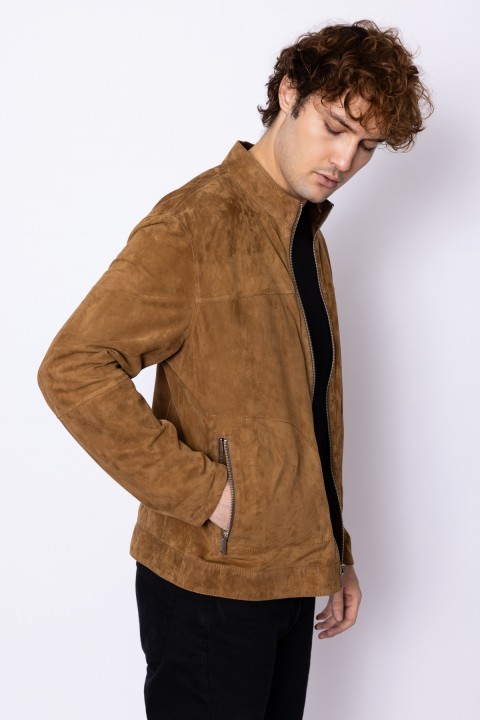Çift Taraflı Fermuarlı Erkek Mont Camel