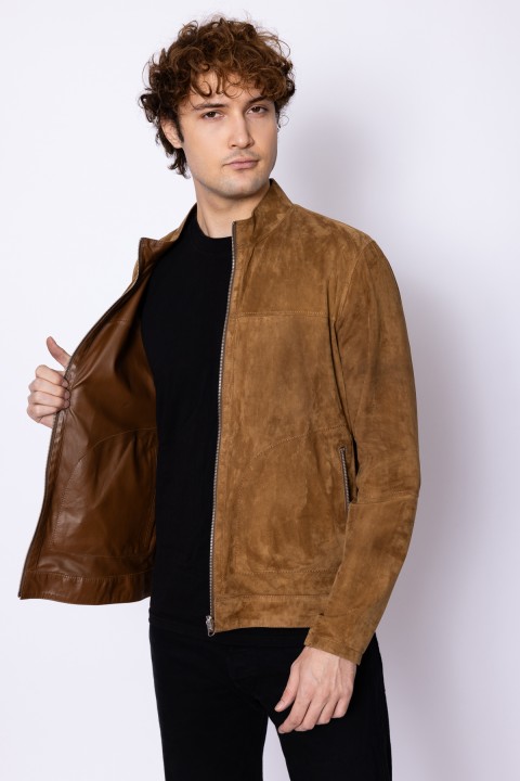 Çift Taraflı Fermuarlı Erkek Mont Camel
